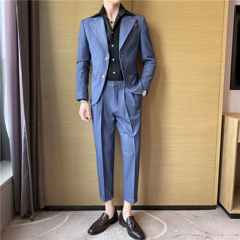 痞雅高级感休闲纯色二粒扣小西服+英伦时尚九分西裤套装TZ05-P225，男装西服，电商C308