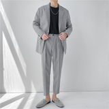 21春夏轻熟风英伦小细格长袖西服+阔版九分裤套装TZ18-P215，男装西服，电商C308