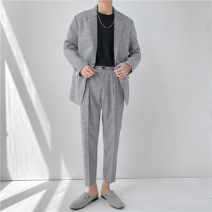 21 春夏款 轻熟风英伦小细格长袖西服+阔版九分裤套装 TZ18-P215图片