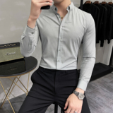 秋冬韩版修身长袖衬衫男英伦条纹刺绣衬衣C8876-P65，男装衬衫，电商C308