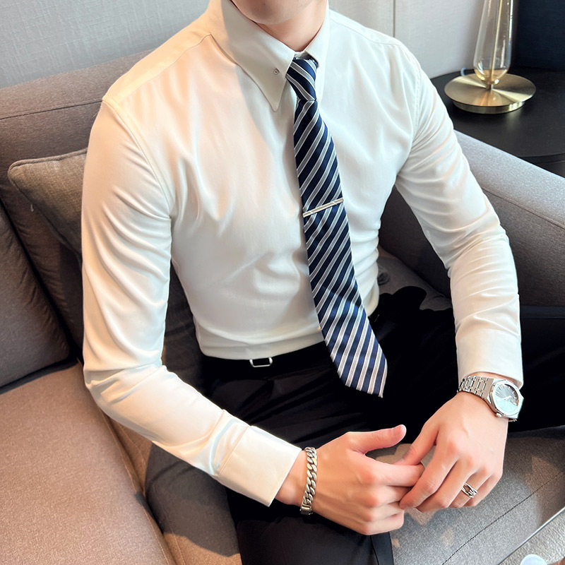 网红大领衬衫男长袖薄款潮流帅气修身休闲立领纯色衬衣绿C51-P68,男装衬衫,电商C308