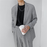 21春夏款轻熟风英伦小细格长袖西服阔版宽松休闲西服X18-P150，男装西服，电商C308