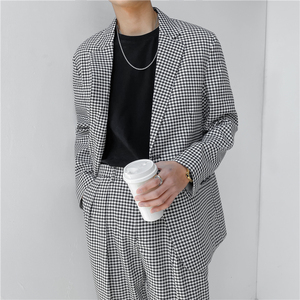 21 春夏款 轻熟风英伦小细格长袖西服 阔版宽松休闲西服 X18-P150图片