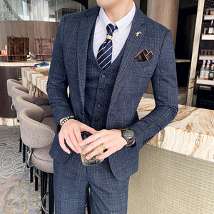 高品质韩版修身格子男士西服三件套 新郎西服套装 SJT956-P260图片