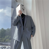 ins轻熟风英伦纯色西服外套阔版宽松休闲小西装X27贴袋-P150，男装西服套装，电商C308