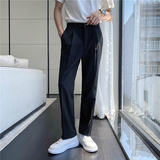 高质量男性轻熟风宽松时尚条纹休闲西裤阔版纯色直筒长裤K23-P75，男装西裤，电商C308