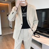 春夏款轻熟风英伦条纹微宽长袖西服九分西裤套装TZ14-P215，男装西服，电商C308