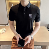 男士休闲polo衫t恤潮流修身翻领半袖polo衫黑色F9415-P58，男装T恤，电商C308