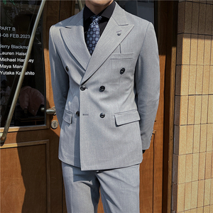 英伦修身男士双排扣纯色西服新郎伴郎礼服外套X913-P135图片