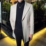 秋冬英伦韩版修身男士商务休闲中长款西服呢料外套米白色X35-P170，男装西服，电商C308