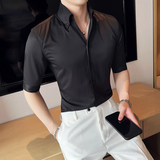 痞帅个性青年网红V领衬衫中袖帅气修身休闲立领痞雅衬衣男C02-P60，男装衬衫，电商C308