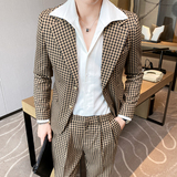 痞雅高级感休闲二粒扣千鸟格西服+英伦青年九分裤套装LJT06-P225，男装西服，电商C308