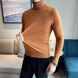 秋冬韩版高领修身打底衫套头纯色针织衫精致毛衣花棕色B5553-P50，男装T恤，电商C308