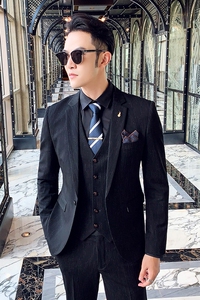 秋冬新款 英伦韩版修身休闲商务男士西服三件套装TZ137-P265图片