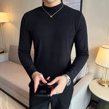 男士双面德绒长袖半高领打底衫韩版修身套头内搭咖啡色C68002-P40，男装T恤，电商C308