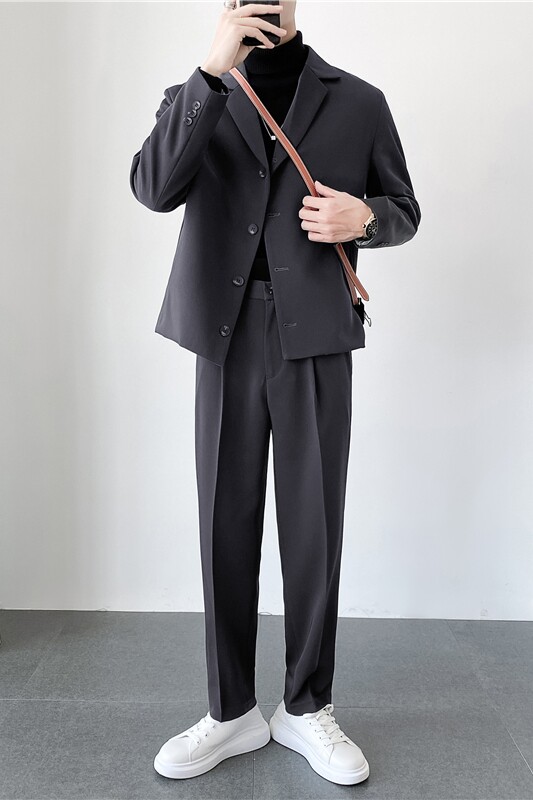轻熟风ins英伦纯色西服套装阔版宽松休闲小西装TZ27四粒扣-P225,男装西服套装,电商C308