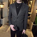 秋冬装英伦男士毛呢条纹西服外套时尚休闲加厚单西军绿色X36-P155，男装西服，电商C308