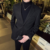 秋冬装英伦男士毛呢条纹西服外套时尚休闲加厚单西灰色X36-P155，男装西服，电商C308