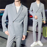 高质量男性西装轻熟风韩版修身男士休闲西服套装LJT830斜扣-P220，男装西服套装，电商C308