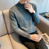 秋冬韩版半高领修身打底衫中领套头纯色针织衫毛衣灰色MY1-P45，男装T恤，电商C308