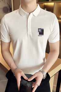 男士休闲polo衫t恤 潮流修身翻领半袖polo衫黑色F9415-P58图片