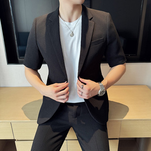 春夏休闲华夫格中袖小西服外套 韩版修身英伦潮男西装 X931-P130图片