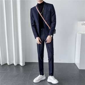 ins轻熟风韩版修身男士休闲条纹西服套装 西装套装LJT903-P205图片