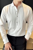 塔士多礼服法式扣衬衫新郎结婚长袖衬衫男拼接设计感衬衣Z015-P75，男装衬衫，电商C308