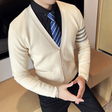 秋冬韩版修身落肩开衫毛衣潮流百搭休闲外套针织衫杏色C6704-P80，男装针织衫/毛衣，电商C308