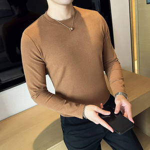 秋冬男士双面德绒长袖圆领打底衫韩版修身套头内搭纯色C68001-P40，男装T恤，电商C308
