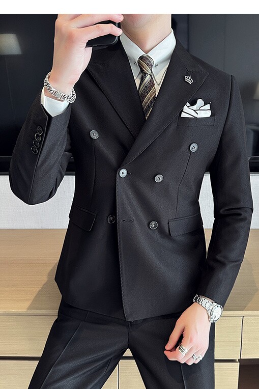 春季英伦韩版修身纯色双排扣时尚休闲男士西服外套X891-P155,男装西服,电商C308