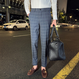 时尚免烫西裤男士韩版修身小脚裤商务休闲西裤长裤蓝色K30-P75，男装西裤，电商C308