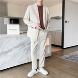 轻熟风英伦纯色一粒扣西服套装阔版宽松休闲小西装灰色TZ17-P220，男装西服套装，电商C308