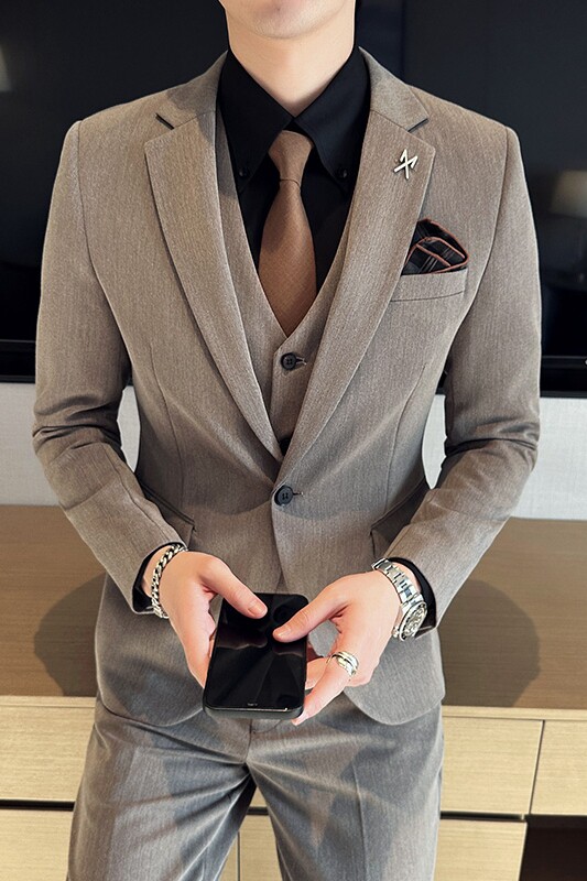 春款英伦韩版修身男士休闲纯色商务西服三件套SJT900-P265,男装西服,电商C308