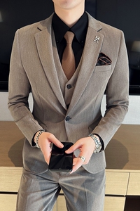 春款 英伦韩版修身男士休闲纯色商务西服三件套SJT900-P265图片