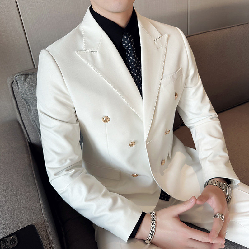 布雷泽英伦韩版修身纯色双排扣金属纽扣男士西服外套X890-P155，男装西服，电商C308