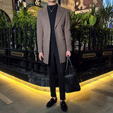 秋冬英伦韩版修身男士商务休闲中长款西服呢料外套米白色X35-P170，男装西服，电商C308