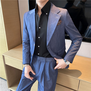 痞雅高级感休闲纯色二粒扣西服男+英伦时尚九分西裤套装TZ05-P225图片