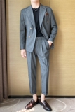痞帅高级感休闲条纹双排扣西服外套韩版修身英伦单西装X08-P155，男装西服套装，电商C308