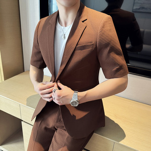 春夏休闲华夫格中袖小西服外套 韩版修身英伦潮男西装 X931-P130图片
