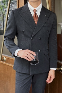英伦修身男士双排扣纯色西服三件套新郎伴郎礼服套装SJT913-P265图片
