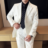潮流简约英伦风时尚轻奢双排扣纯色男士西服套装LJT88211-P240，男装西服套装，电商C308
