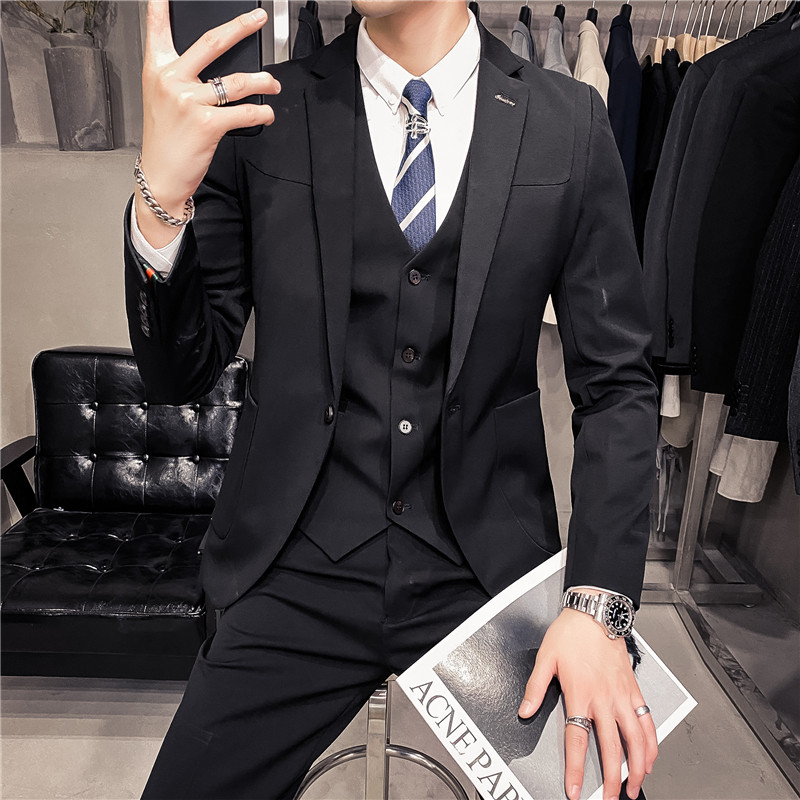 20秋冬款韩版修身时尚贴袋纯色男士西服三件套套装SJT960-P285，男装西服，电商C308