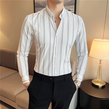 秋冬韩版修身长袖衬衫男英伦宽条纹男士衬衣C88268-P65，男装衬衫，电商C308