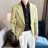 22春夏季休闲小西服外套男高级感韩版修身英伦痞帅单西装X01-P155，男装西服套装，电商C308