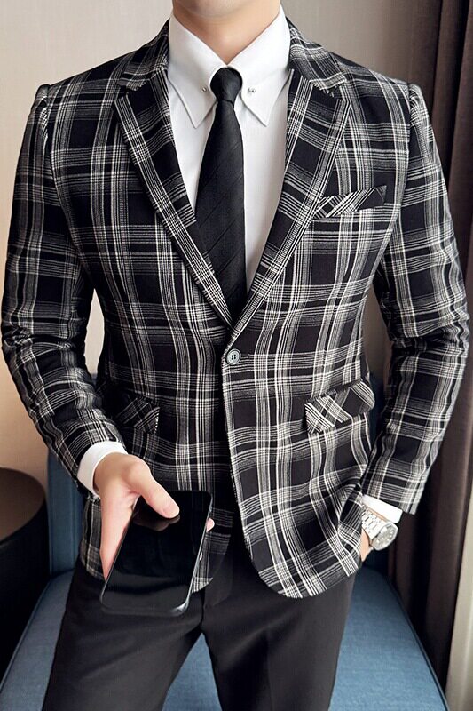 英伦韩版修身男士商务休闲格子西服男外套X940-P155,男装西服,电商C308