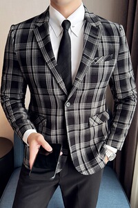 英伦韩版修身男士商务休闲格子西服男外套X940-P155图片