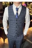英伦商务韩版修身格子V领男士马甲新郎伴郎小马甲蓝色MJ30-P65，男装背心/马甲，电商C308
