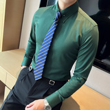 网红大领衬衫男长袖薄款潮流帅气修身休闲立领纯色衬衣绿C51-P68，男装衬衫，电商C308