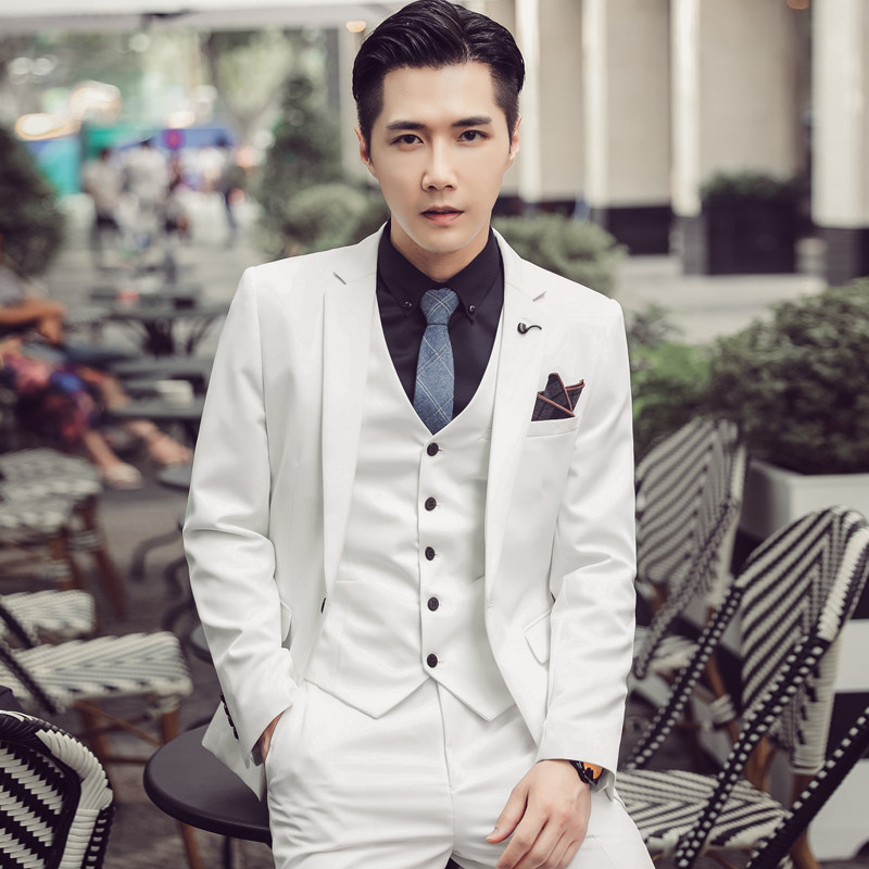 高品质秋冬韩版修身纯色男士西服三件套新郎西服套装SJT955-P265，男装西服套装，电商C308